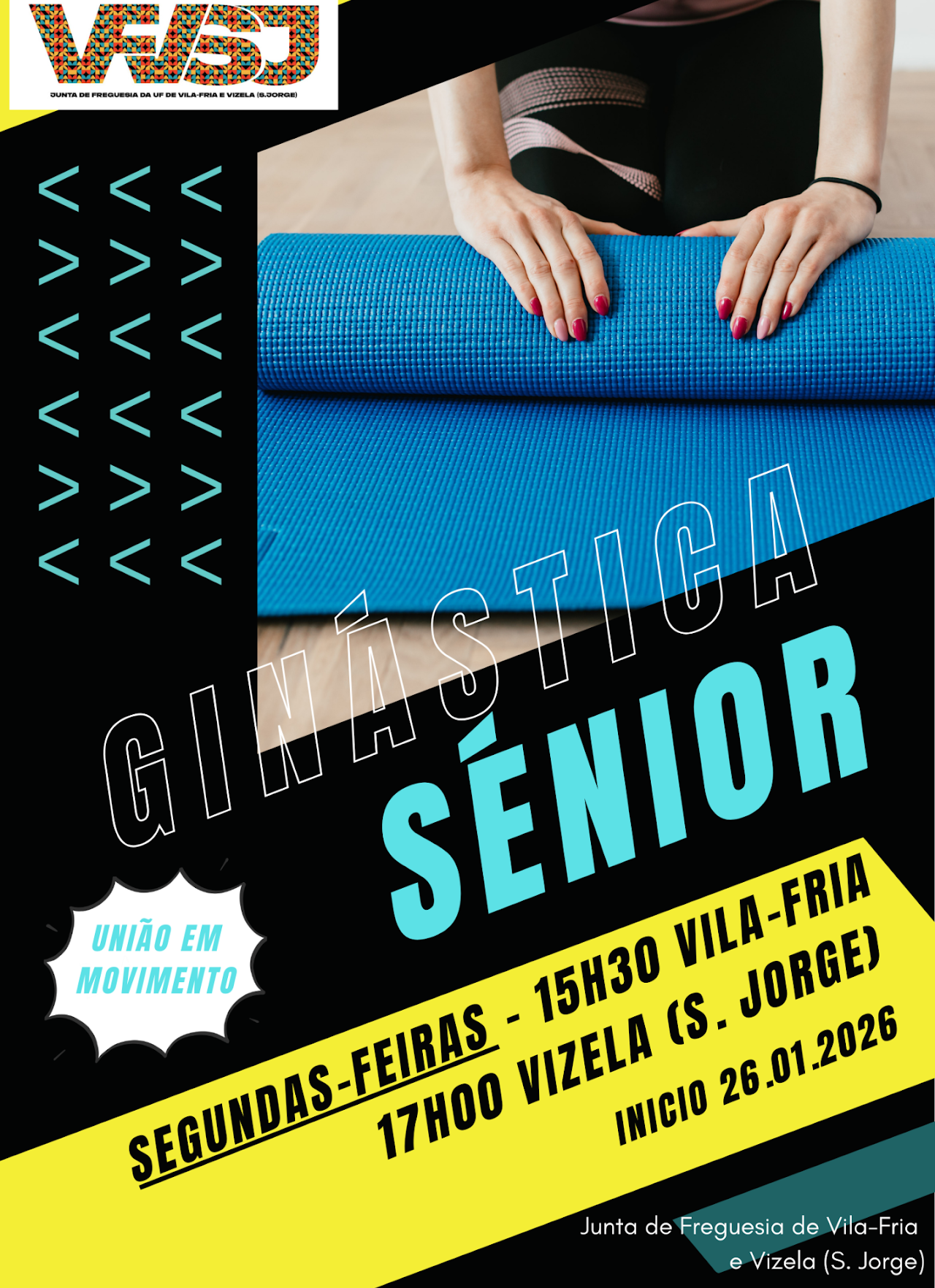 Cartaz da Ginástica Sénior com os horários em Vila Fria e Vizela S.Jorge